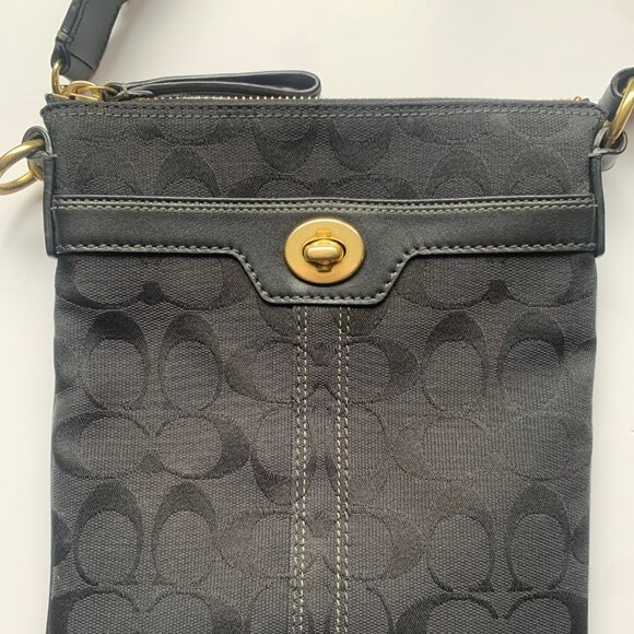 Coach Signature Jacquard Crossbody Bag – Black / Charcoal - Picture 1 of 6